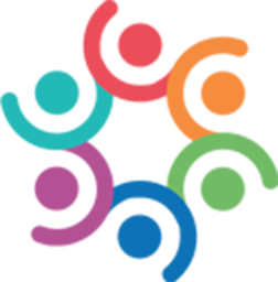 Colorful abstract icon with six curved shapes forming a circular pattern, symbolizing unity, diversity, and holistic philosophy.